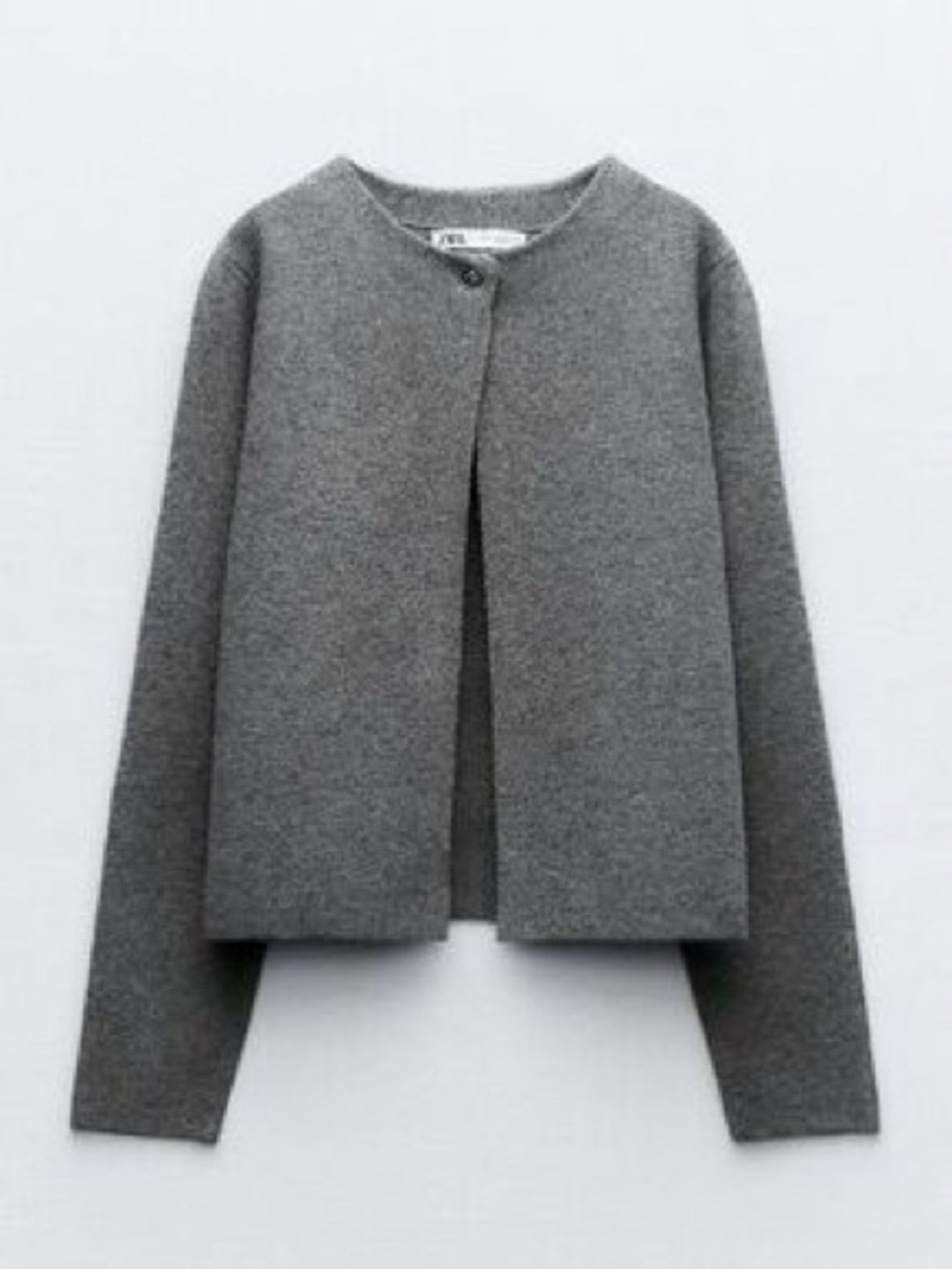 Zara Grey Single-Button Round-Neck Cardigan